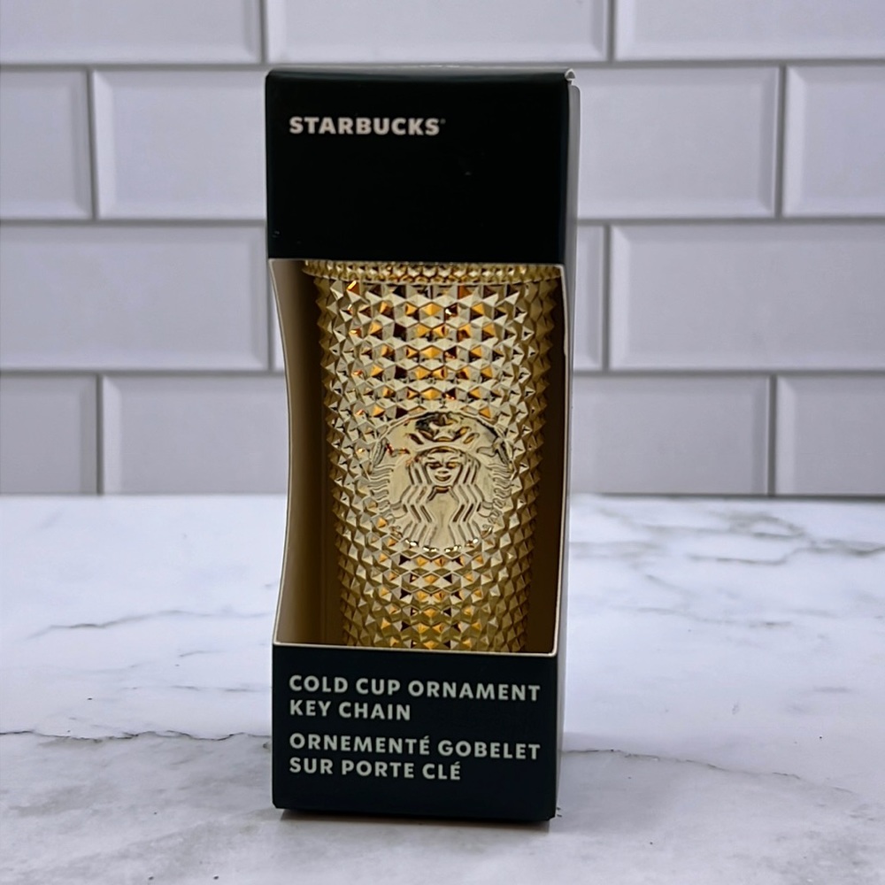 Gold Studded Starbucks Cup Keychain / Ornament Christmas Winter 2022